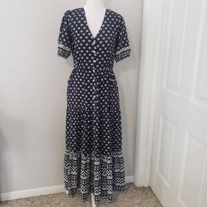 Flag & Anthem Womens Maxi Dress SM‎ Floral Full Button Tiered Cottagecore Prarie